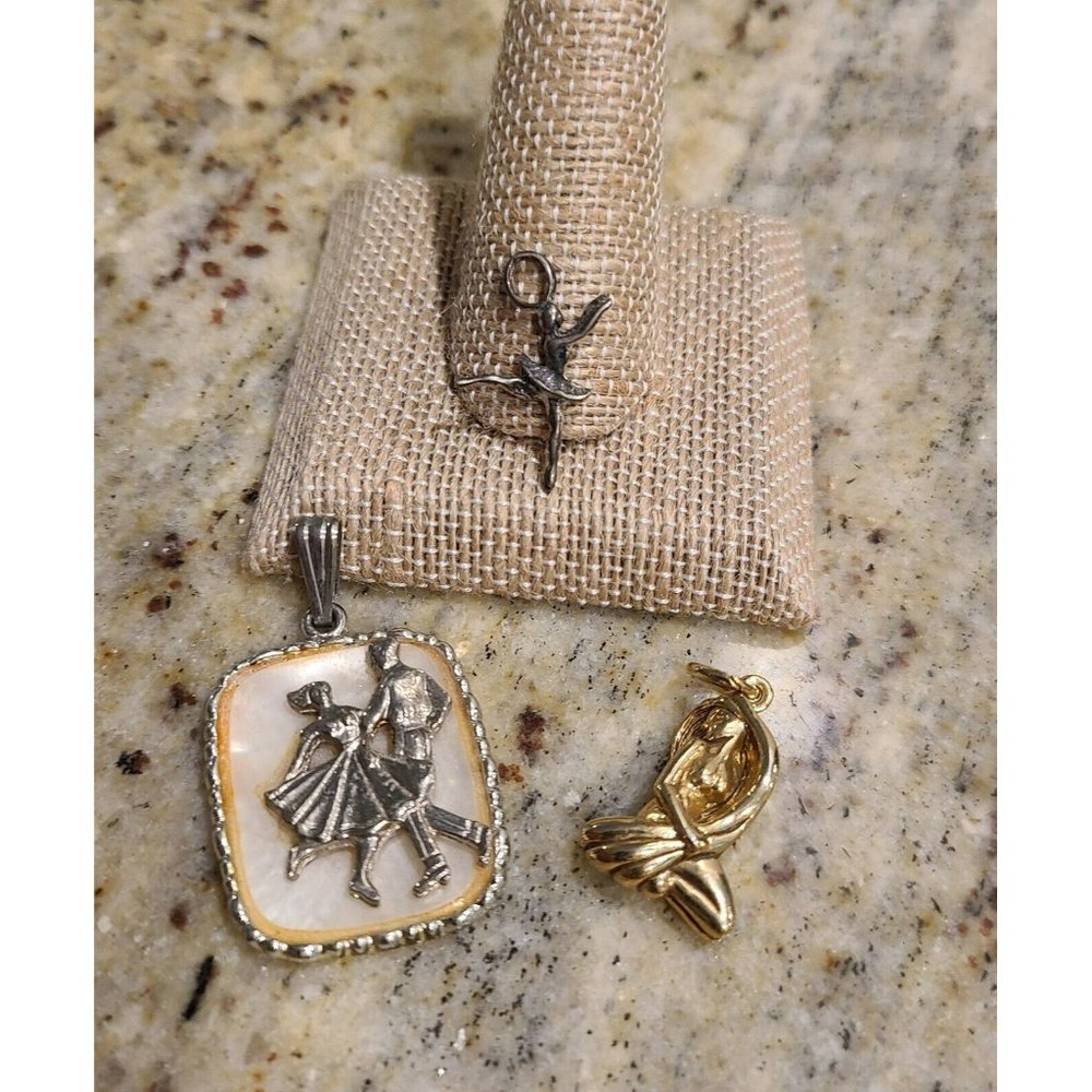 Lot of 3 Dance Ballet Art Pendant Charms. Gold & Silver Tone